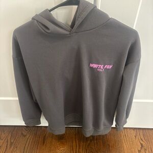 White Fox Boutique Charcoal Hoodie with Pink Logo
